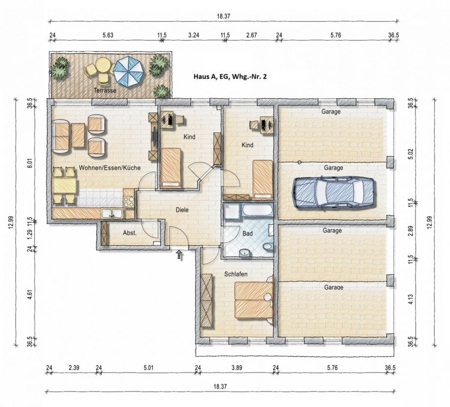 Haus A, EG, 4 Zi. ETW. Nr. 2 Erdgeschosswohnung 