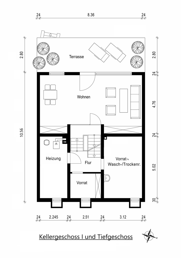 Kellergeschoss I und Tiefgeschoss Reihenmittelhaus Alzey